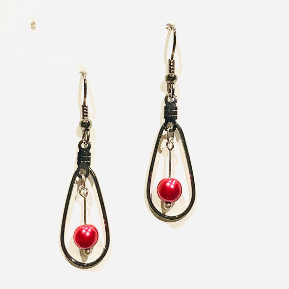 Red Beaded Teardrop Earrings